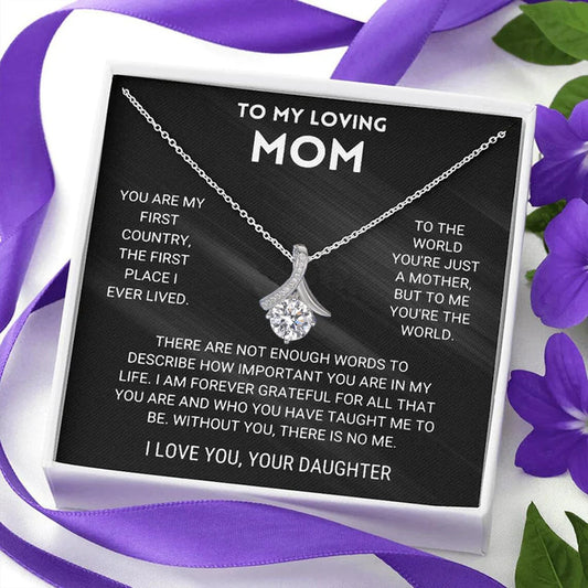TO MY LOVING MOM 14K SOLID WHITE GOLD NECKLACE