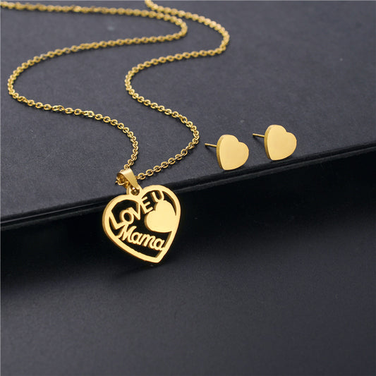 LOVE YOU MAMA CHARM NECKLACE WITH EARRING